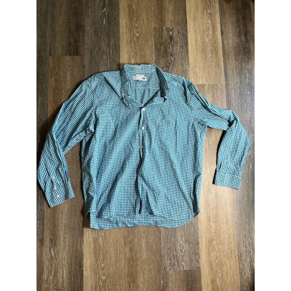 Old Navy Button Down Shirt Mens XXL Teal Excellent Gingham Check Regular Fit